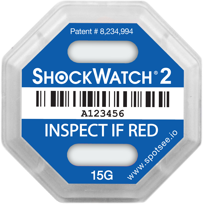 ショックウォッチ2 SW2-15G 青い衝撃検知ラベル本体の拡大 15G表記