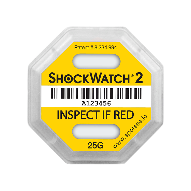 ショックウォッチ2 SW2-25G 黄色の衝撃検知ラベル本体 未作動の正面