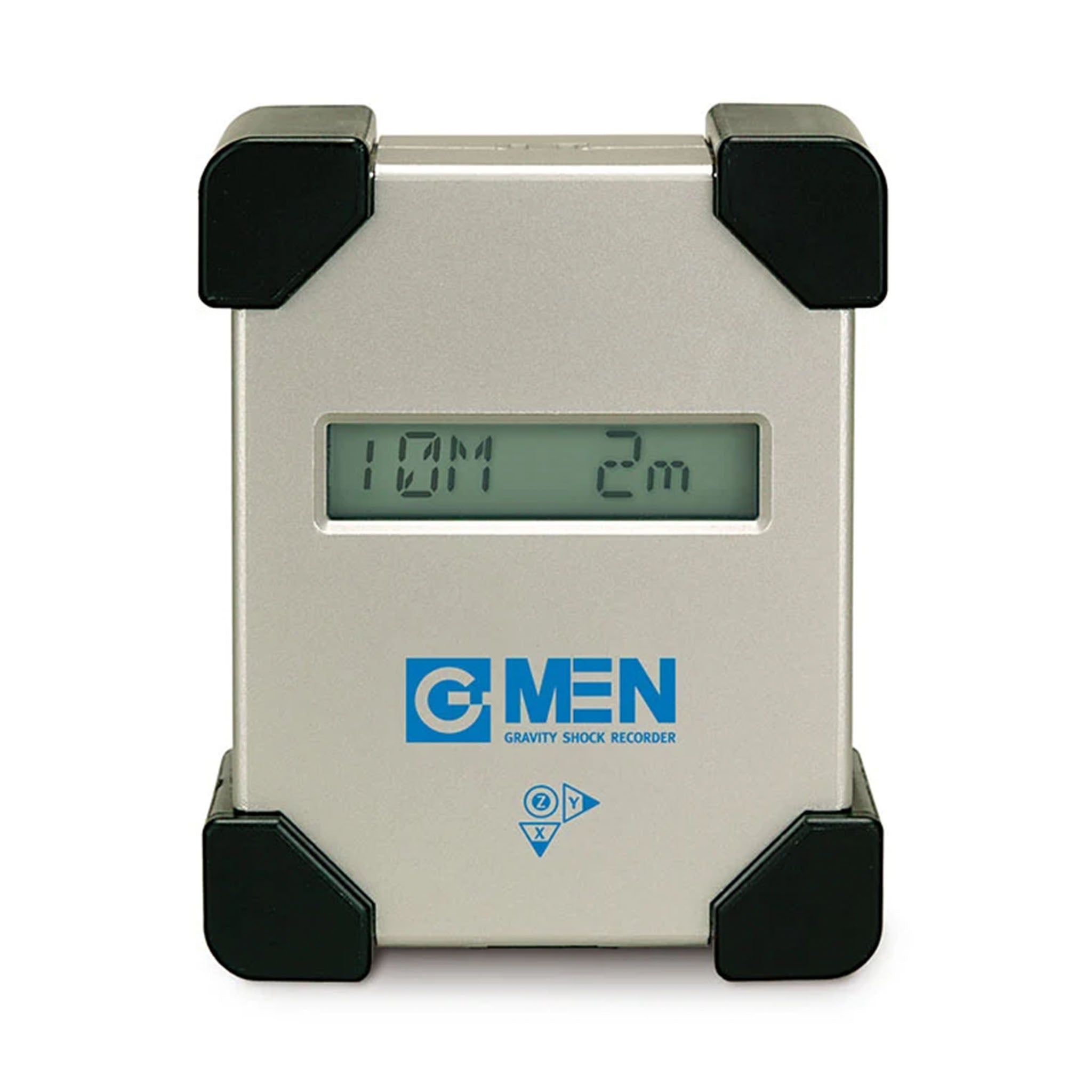 G-MEN GL20 輸送振動データロガー シルバーの本体に青いロゴと液晶表示