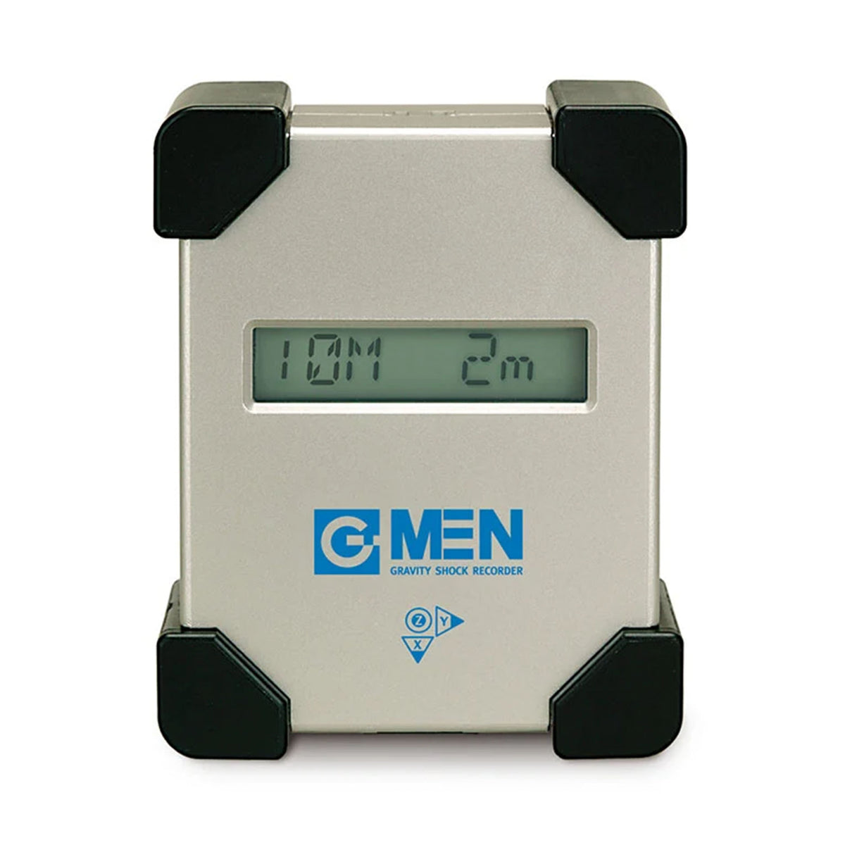 G-MEN GL20 輸送振動データロガー シルバーの本体に青いロゴと液晶表示