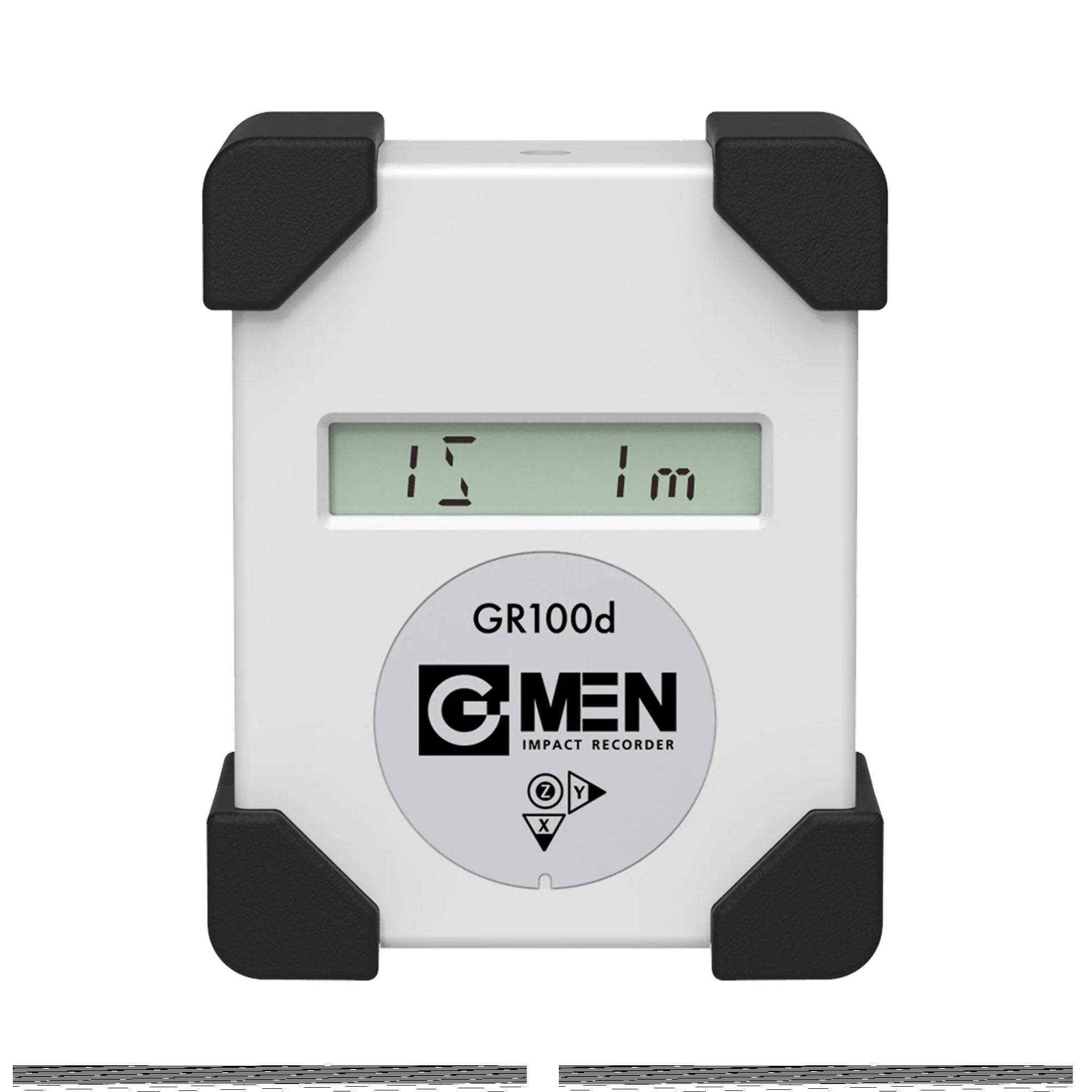 G-MEN GR100d 輸送振動データロガー 白い本体にグレーのラベルと液晶表示