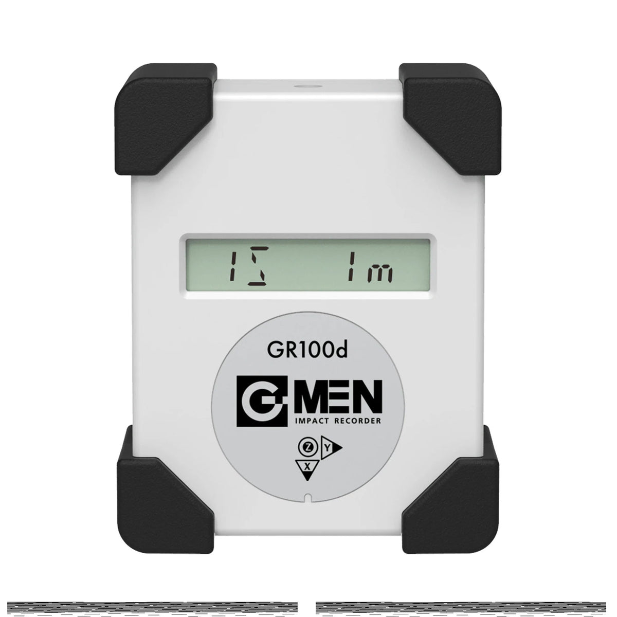 G-MEN GR100d 輸送振動データロガー 白い本体にグレーのラベルと液晶表示